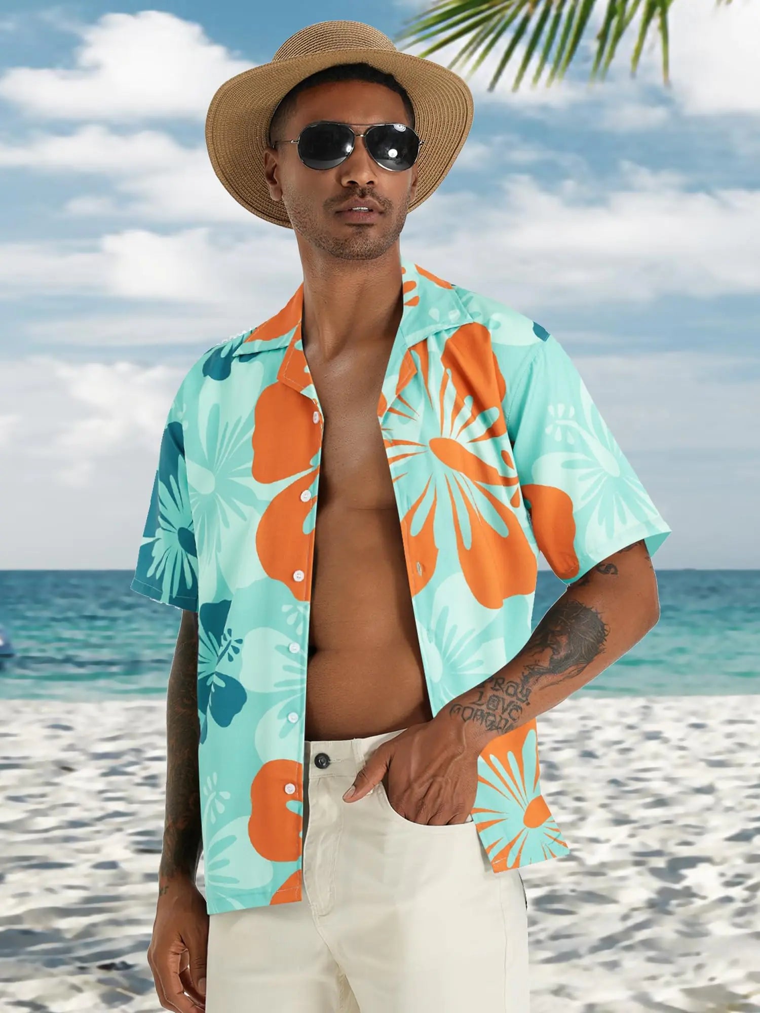 Chemise hawaïenne APTRO pour homme, chemise boutonnée à manches courtes, style tropical, pour la plage, vert hibiscus, 2X