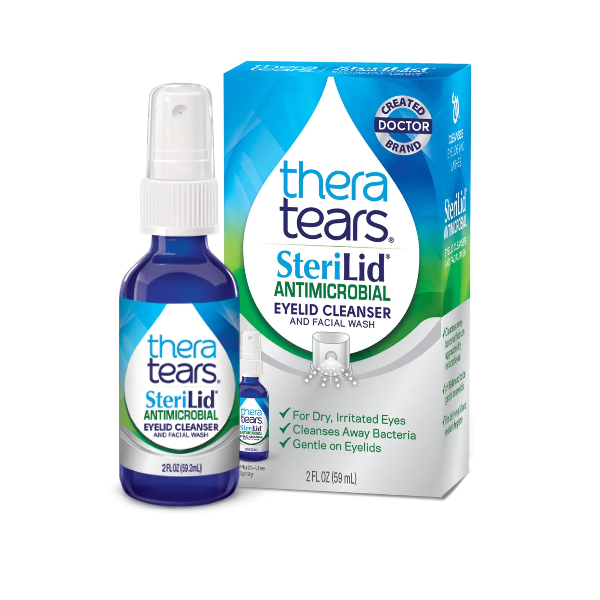 Limpiador de párpados y gel limpiador facial TheraTears SteriLid, para ojos irritados, aerosol de 2 onzas líquidas Limpiador de 2 onzas 