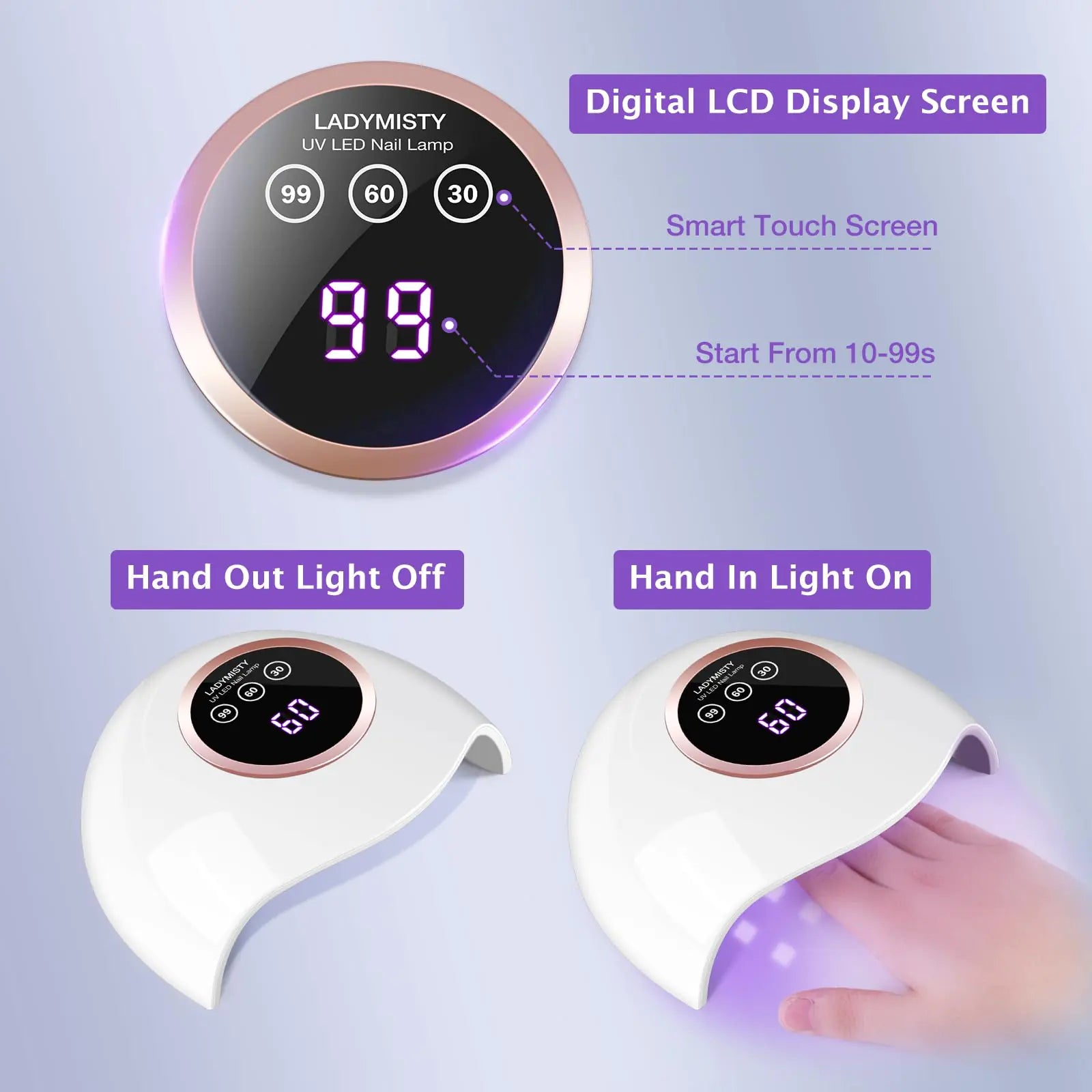 Lampe à ongles UV LED 72 W pour vernis à ongles avec 18 perles, 3 réglages de minuterie et écran tactile LCD, capteur automatique, ongles professionnels, blanc…