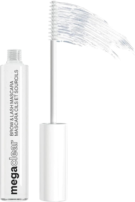 Mascara pour sourcils et cils Mega Clear de wet n wild - Sculpte les sourcils, définit les cils, nourrit avec des protéines de soja et de la provitamine B5, base et top coat, sans cruauté et végétalien - Transparent