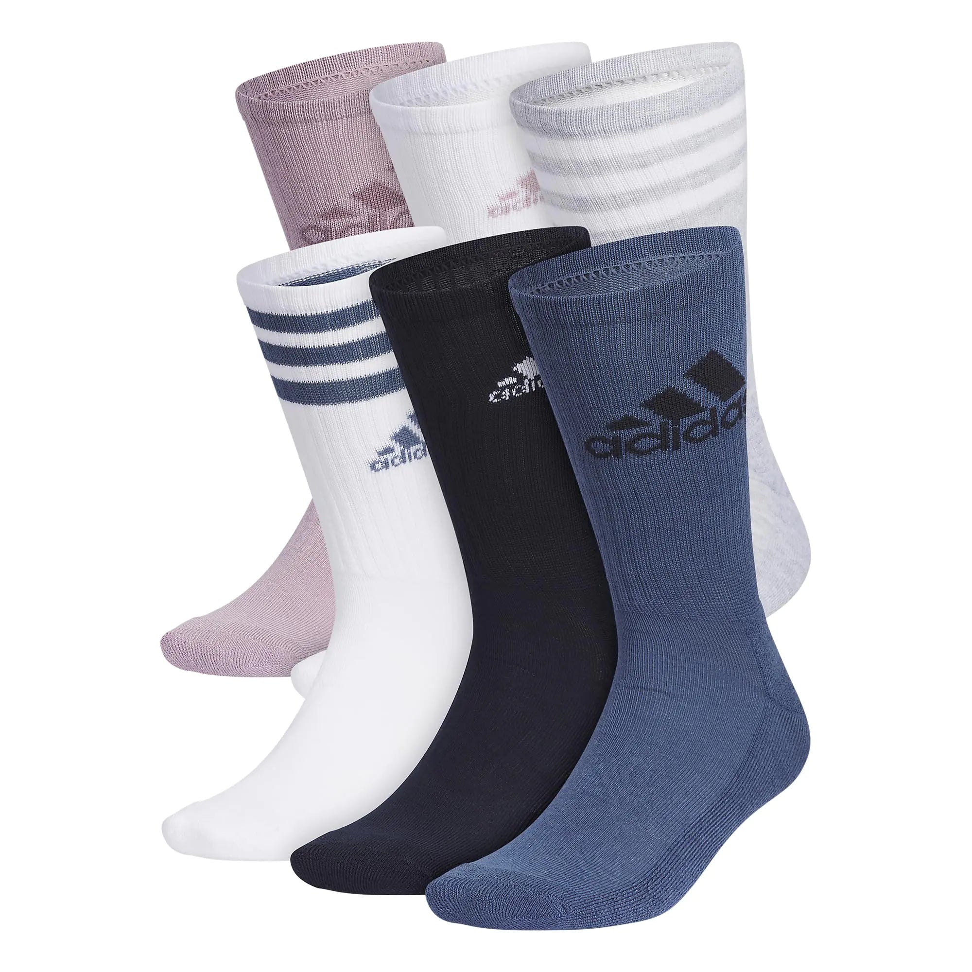 adidas Men's Athletic Cushioned Crew Socks with Arch Compression for a Secure Fit (6-Pair) Large White/Wonder Beige/Alumina Beige