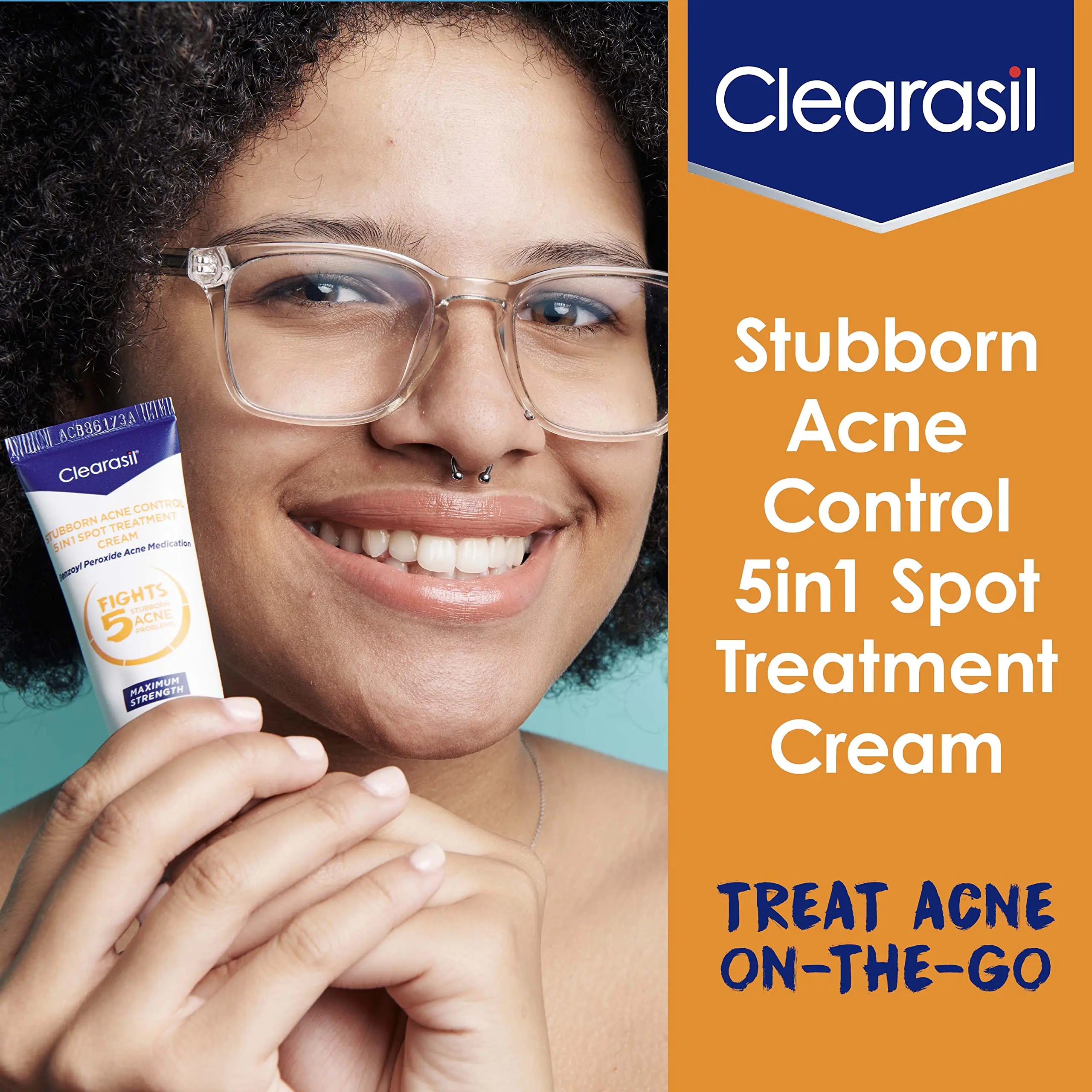 Crème de traitement localisée 5 en 1 Clearasil Stubborn Acne Control, force maximale avec 10 % de peroxyde de benzoyle, médicament contre l'acné, 1 oz 1 once (paquet de 1)