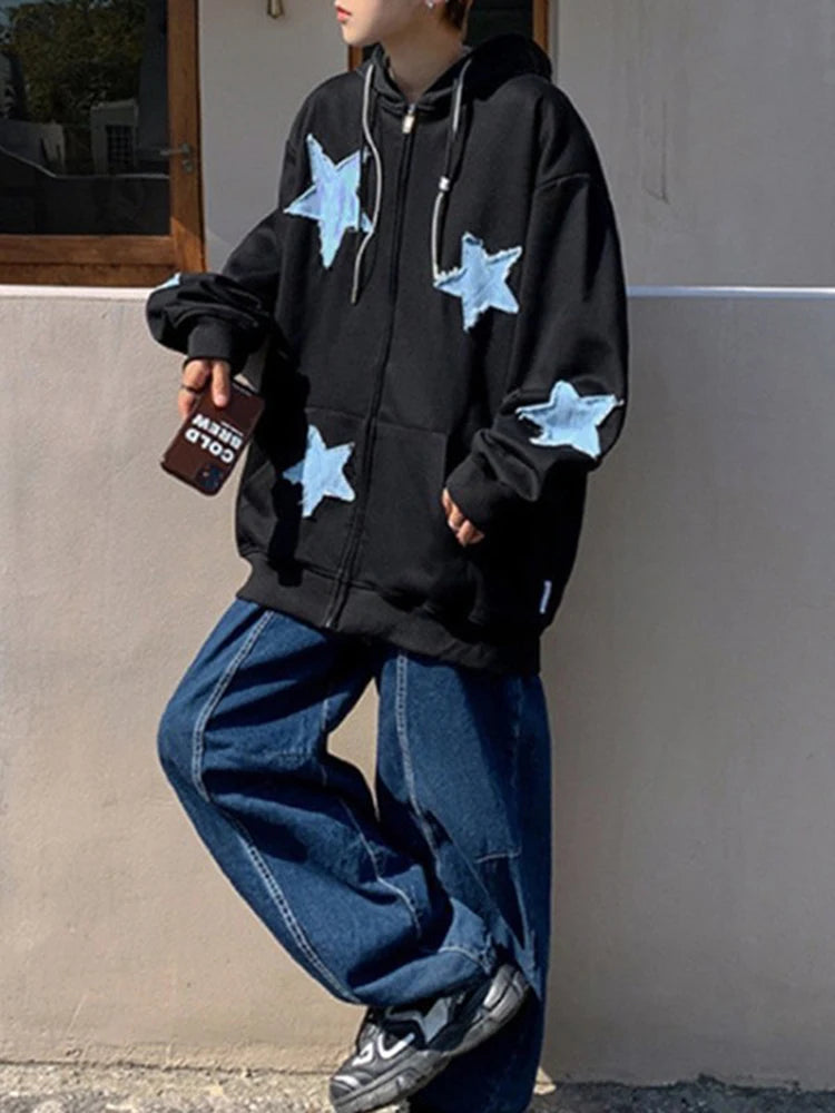 Men's Star Patch Zip Up Hoodie for Men Vivareflex Online