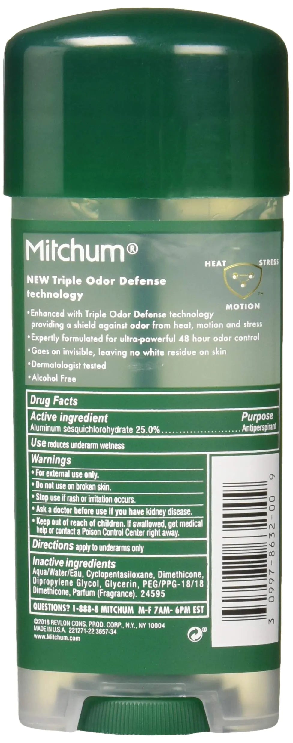 Desodorante antitranspirante en barra Mitchum para hombres, gel de triple protección contra los olores, 48 ​​horas de protección, probado por dermatólogos, sin alcohol, sin fragancia, 3,4 oz, verde 3,4 onzas (paquete de 1) 