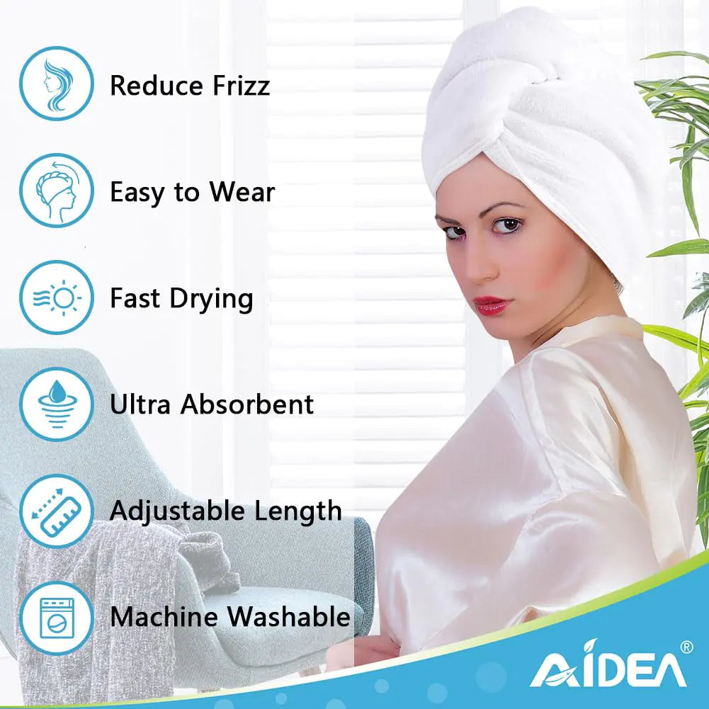 AIDEA Microfiber Hair Towel Wrap, 5 Pack Hair Turbans – Super Absorbent Quick Dry, Anti-Frizz Hair Towel for All Hair Types - Vivareflex Online