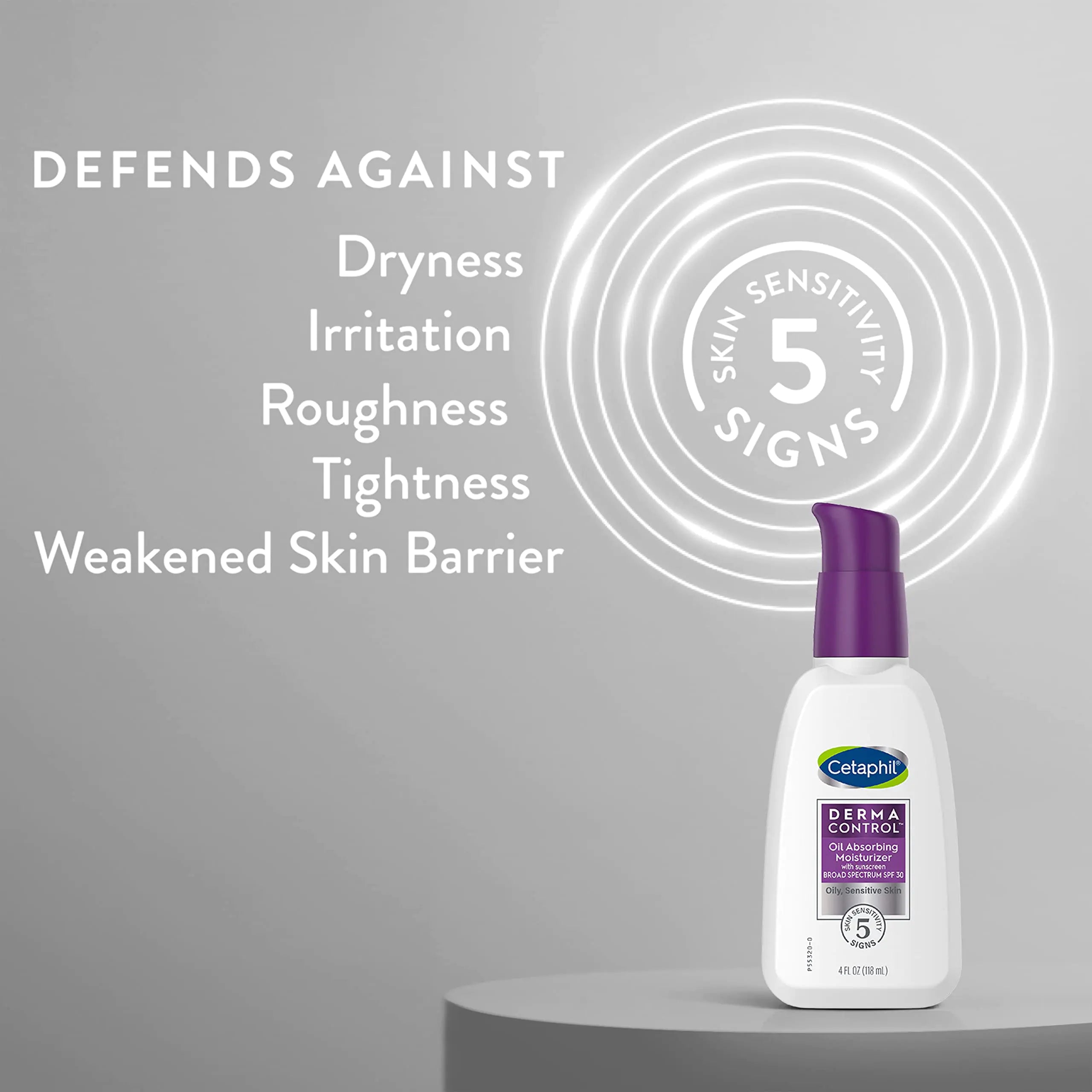 CETAPHIL DERMACONTROL Humectante absorbente de aceite con FPS 30, para pieles sensibles y grasas, 4 fl oz, absorbe la grasa, reduce el brillo, hidrata, protege, sin fragancia agregada, sin perfume, 4 fl oz (paquete de 1) 