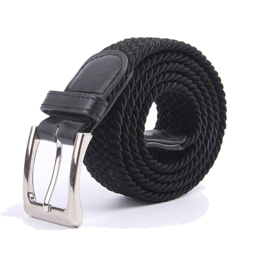 Canvas Elastic Fabric Woven Stretch Multicolored Braided Belts X-Large Black