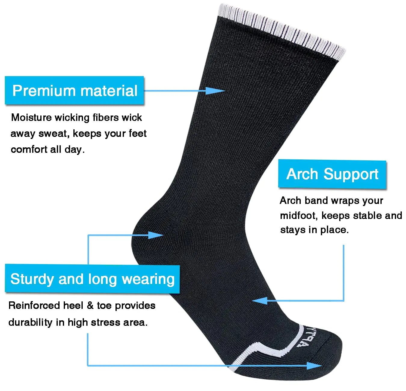 APTYID Men's Moisture Wicking Cushioned Crew Work Boot Socks - Vivareflex Online