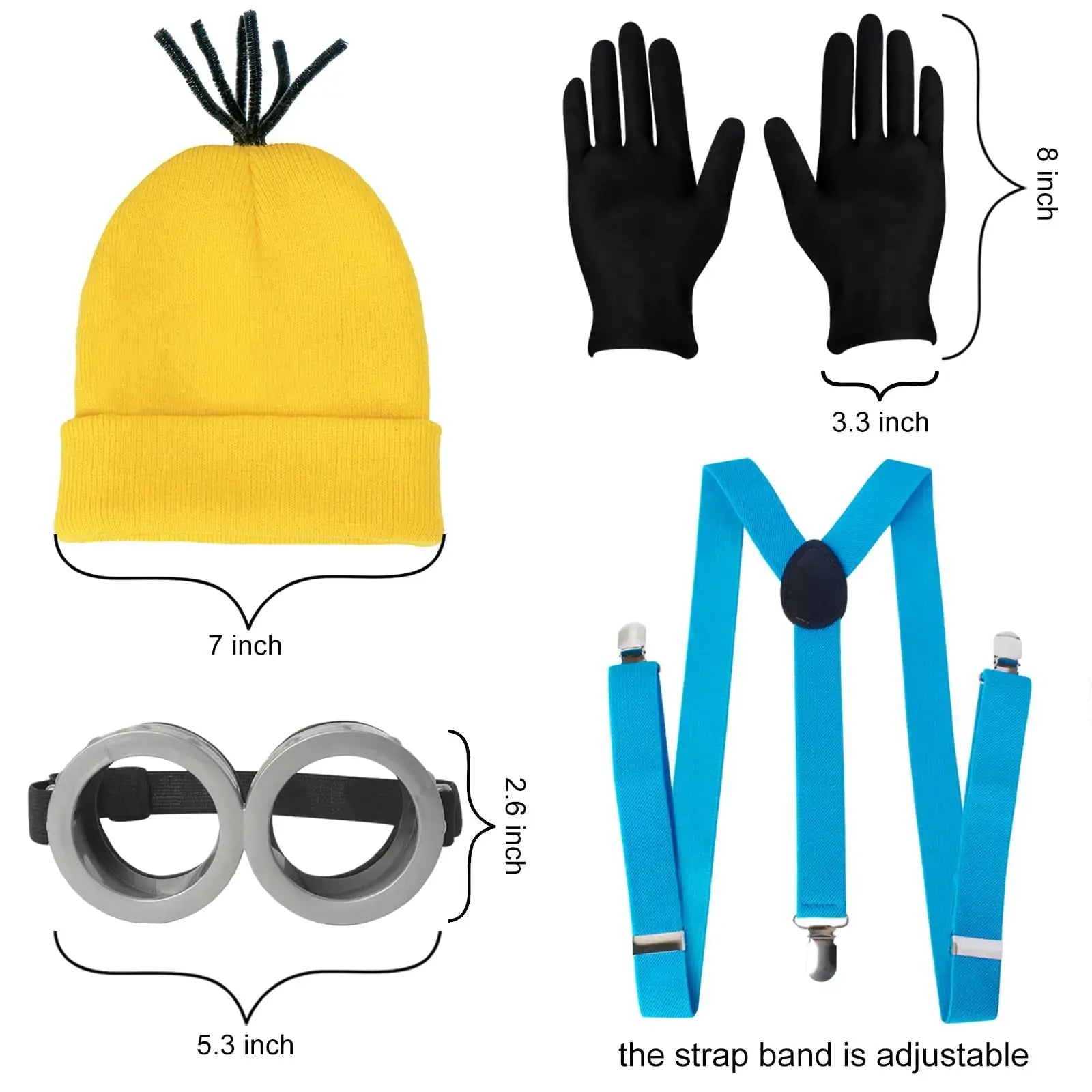 Yellow Beanie hat/Goggles/Gloves/Suspenders for Halloween_Vivareflex_Online