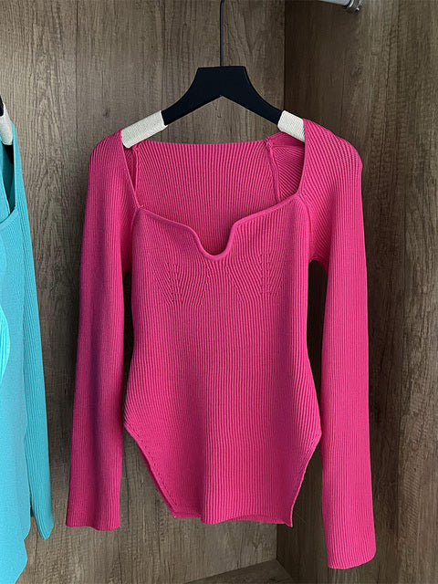 Pull tricoté à manches longues pour femme