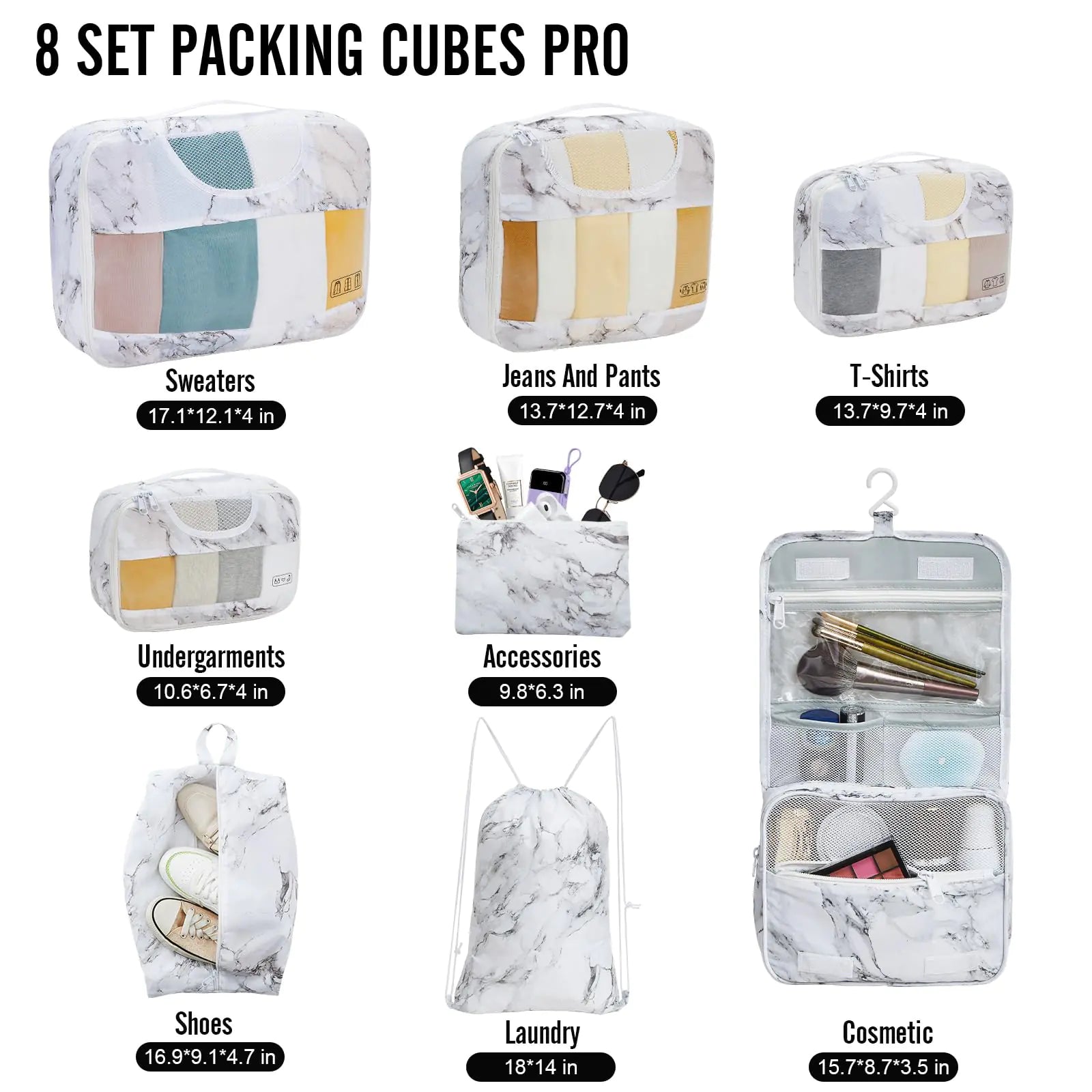 Veken 8-Piece Packing Cubes Set – Travel Bag Organizers for Suitcases & Carry-On Luggage - Vivareflex Online