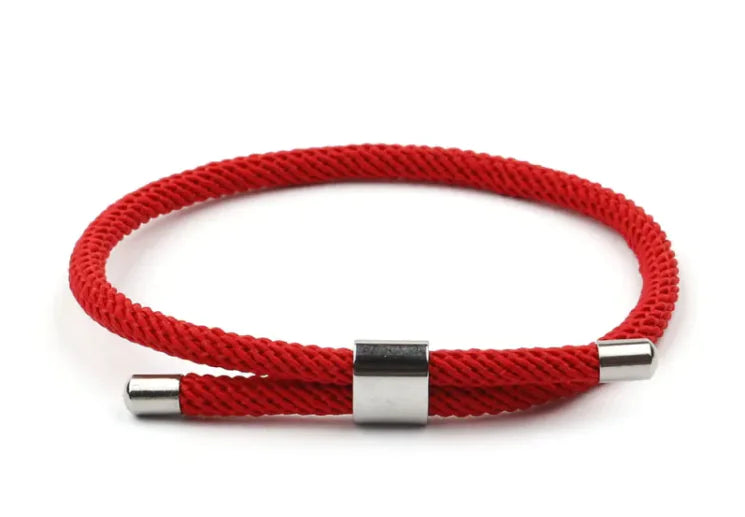 Bracelet en corde rouge et noir avec boucle en acier – Bracelet d'amitié porte-bonheur