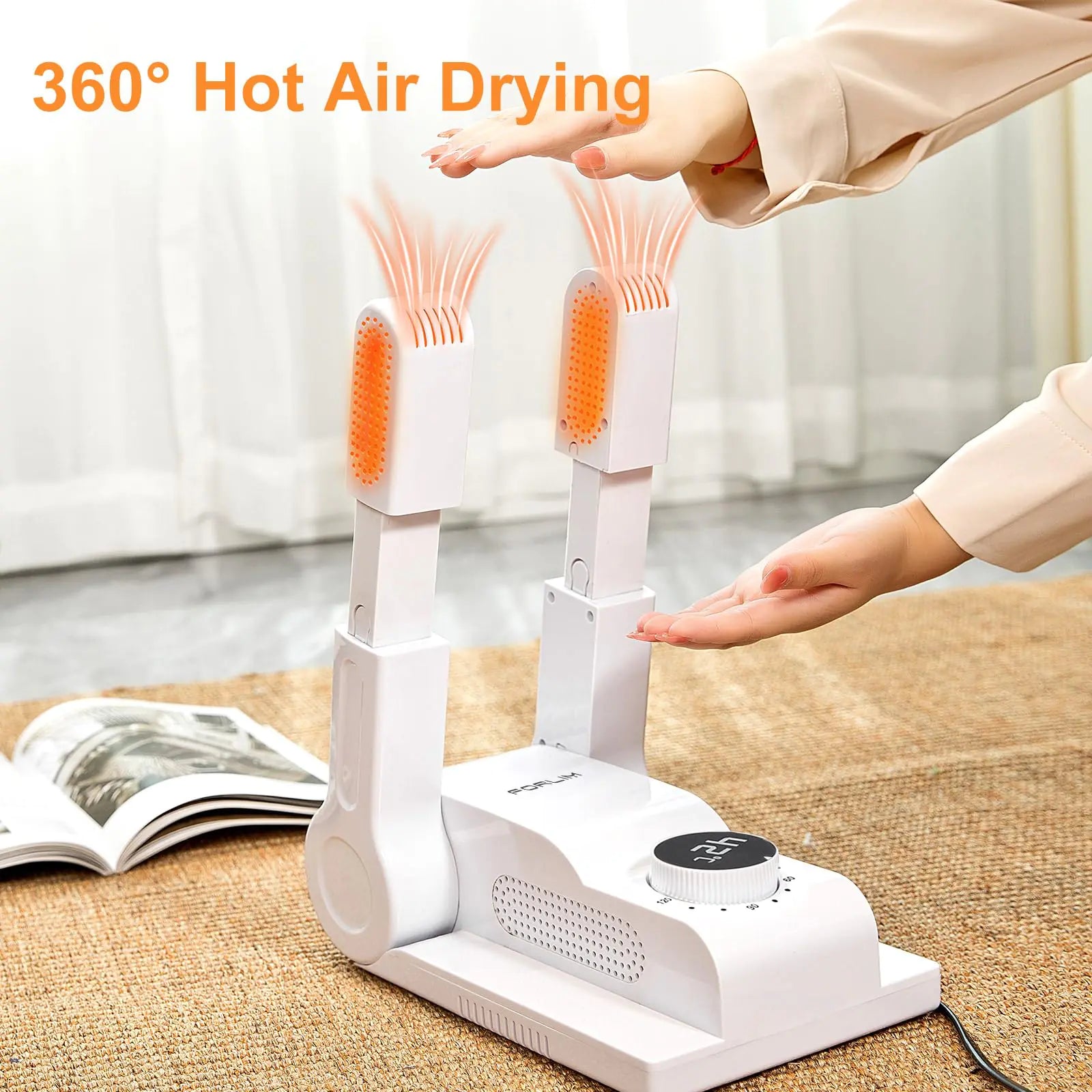 FORLIM Boot Dryer for Work Boots, Shoe Dryer with Heat Blower, Glove Dryer & Boot Warmer - 180° Adjustable Dry Rack - Telescopic Bendable Dry Ports - Intelligent Timer - White Auto-off Timer (White)