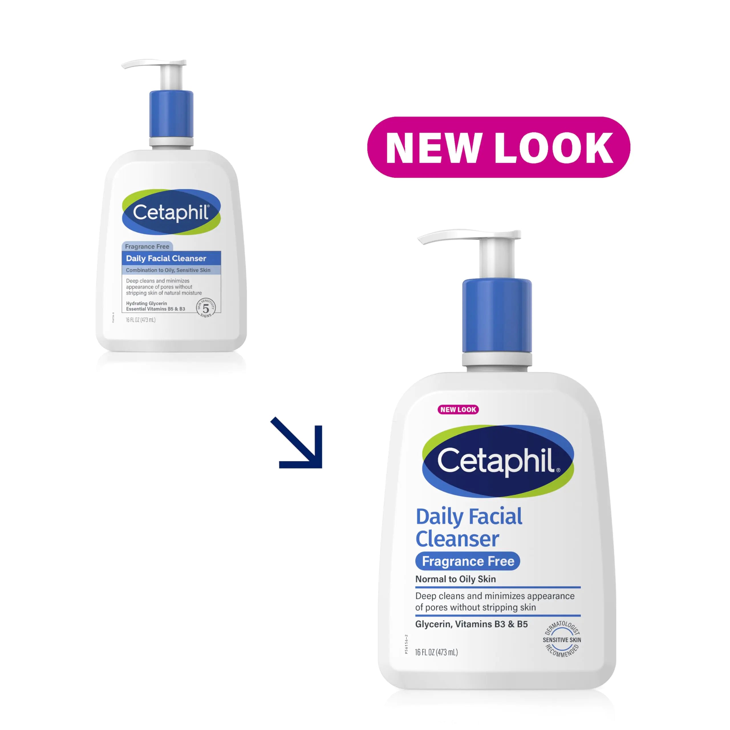 Limpiador facial de CETAPHIL, limpiador facial diario para pieles sensibles, mixtas a grasas, NUEVO 16 oz, sin fragancia, espuma suave, sin jabón, hipoalergénico, sin fragancia, 16 oz. (paquete de 1) 