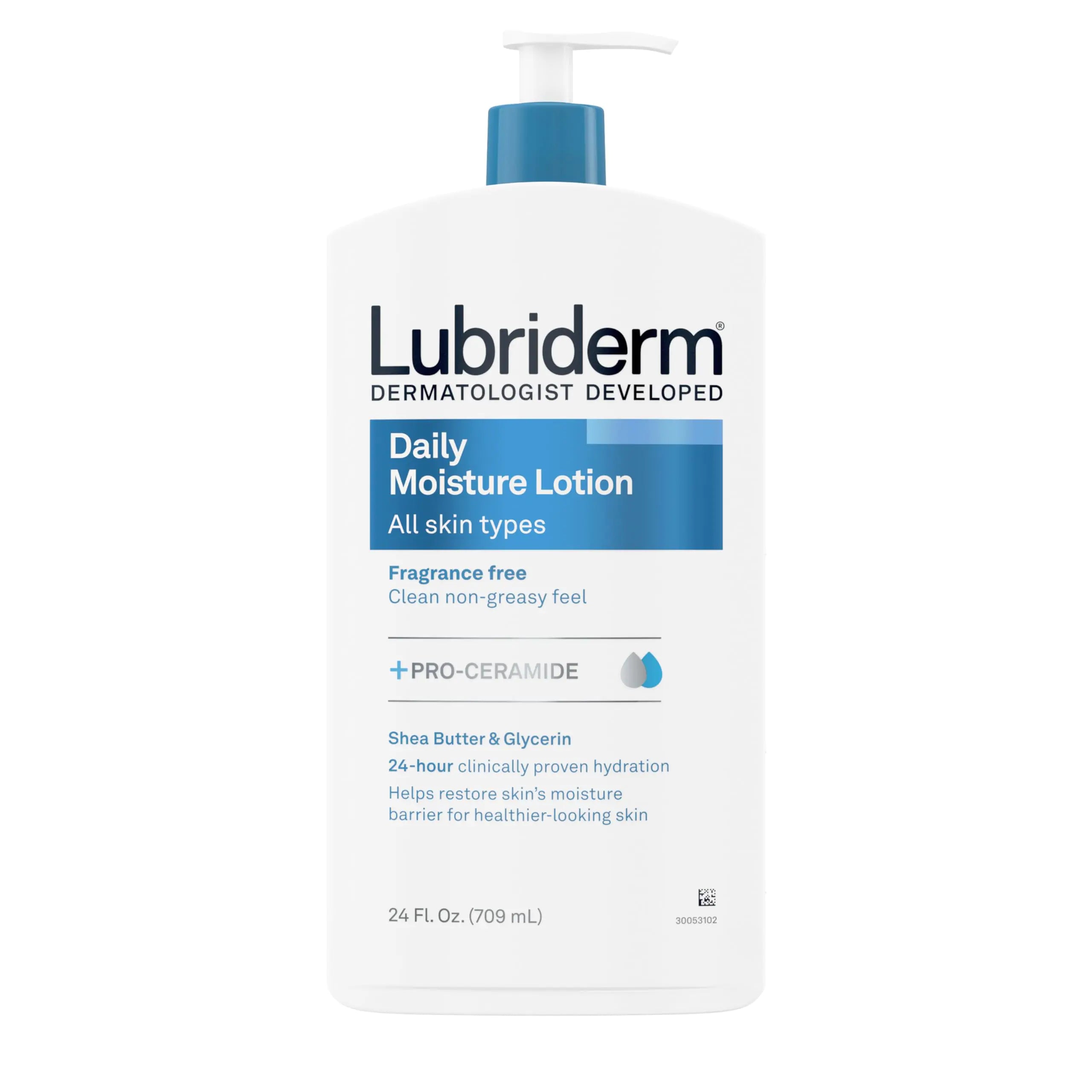 Lubriderm Fragrance Free Daily Moisture Lotion + Pro-Ceramide, Shea Butter & Glycerin, Face, Hand & Body Lotion for Sensitive Skin