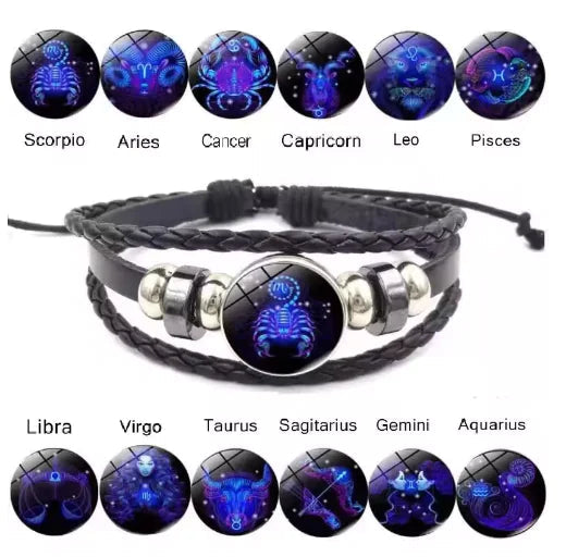 Luminous Zodiac Constellation Braided Couples Leather Bracelet for Men Vivareflex Online