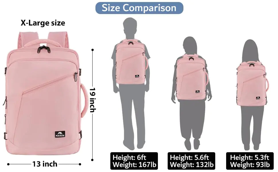 Mochila de viaje rosa MATEIN para mujer: mochila de fin de semana convertible de 35 l, expandible y aprobada por aerolíneas