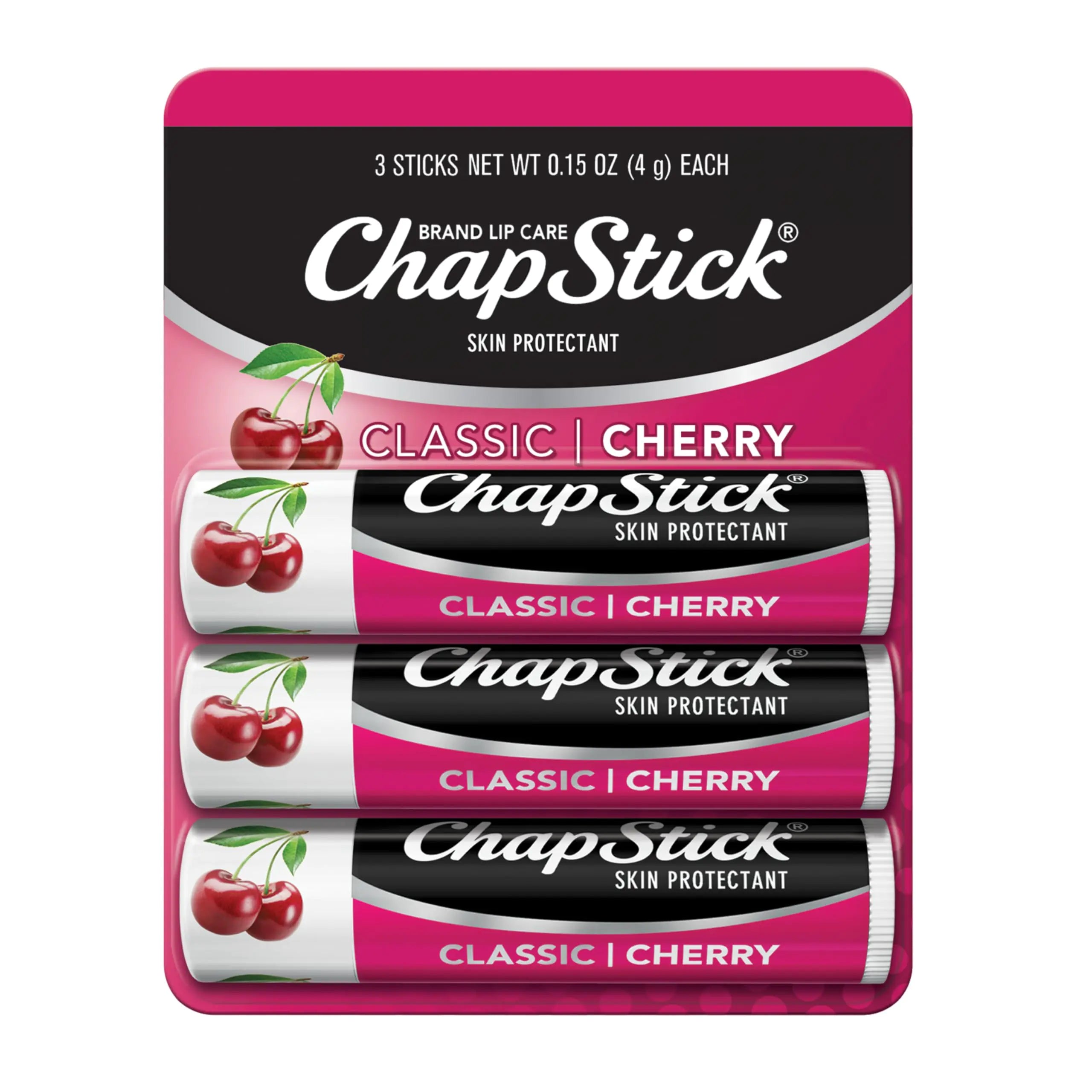 Tubes de baume à lèvres ChapStick Classic Cherry pour le soin des lèvres - 0,15 oz (lot de 3)