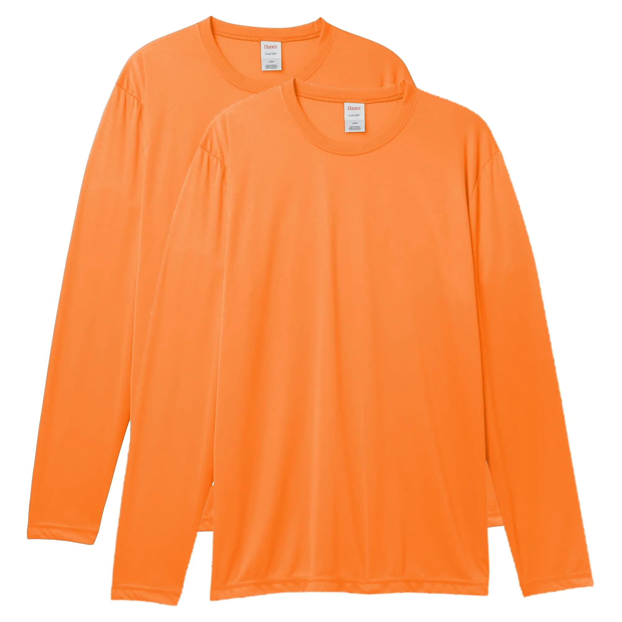 Camiseta de manga larga de alto rendimiento deportivo Hanes, paquete de 2 camisetas deportivas de alto rendimiento, color naranja de seguridad grande 