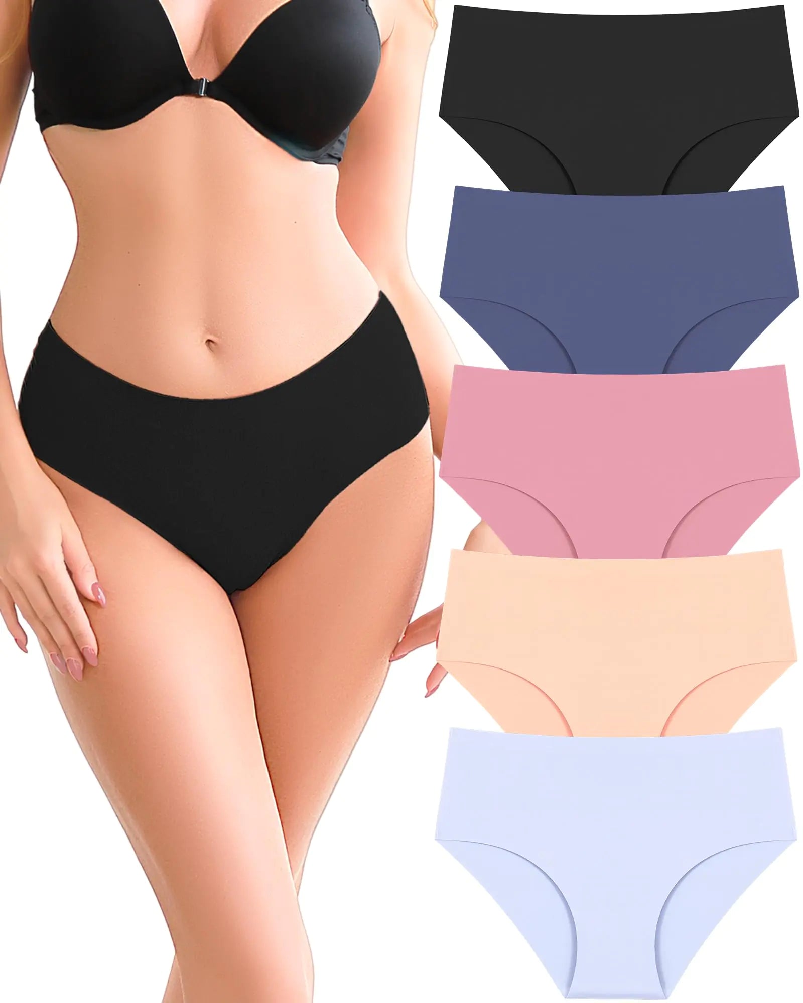 Under the Sea Ropa interior sin costuras para mujer Braguitas de bikini invisibles de tiro medio Braguitas de bikini sexys para mujer Paquete de 5 tallas XS a XL… Pequeño Multicolor-b 