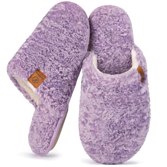 EverFoams Women's Fuzzy Slip-on Slippers Warm Cozy Soft Lightweight Memory Foam Indoor House Shoes 5-6 Purple - Vivareflex Online