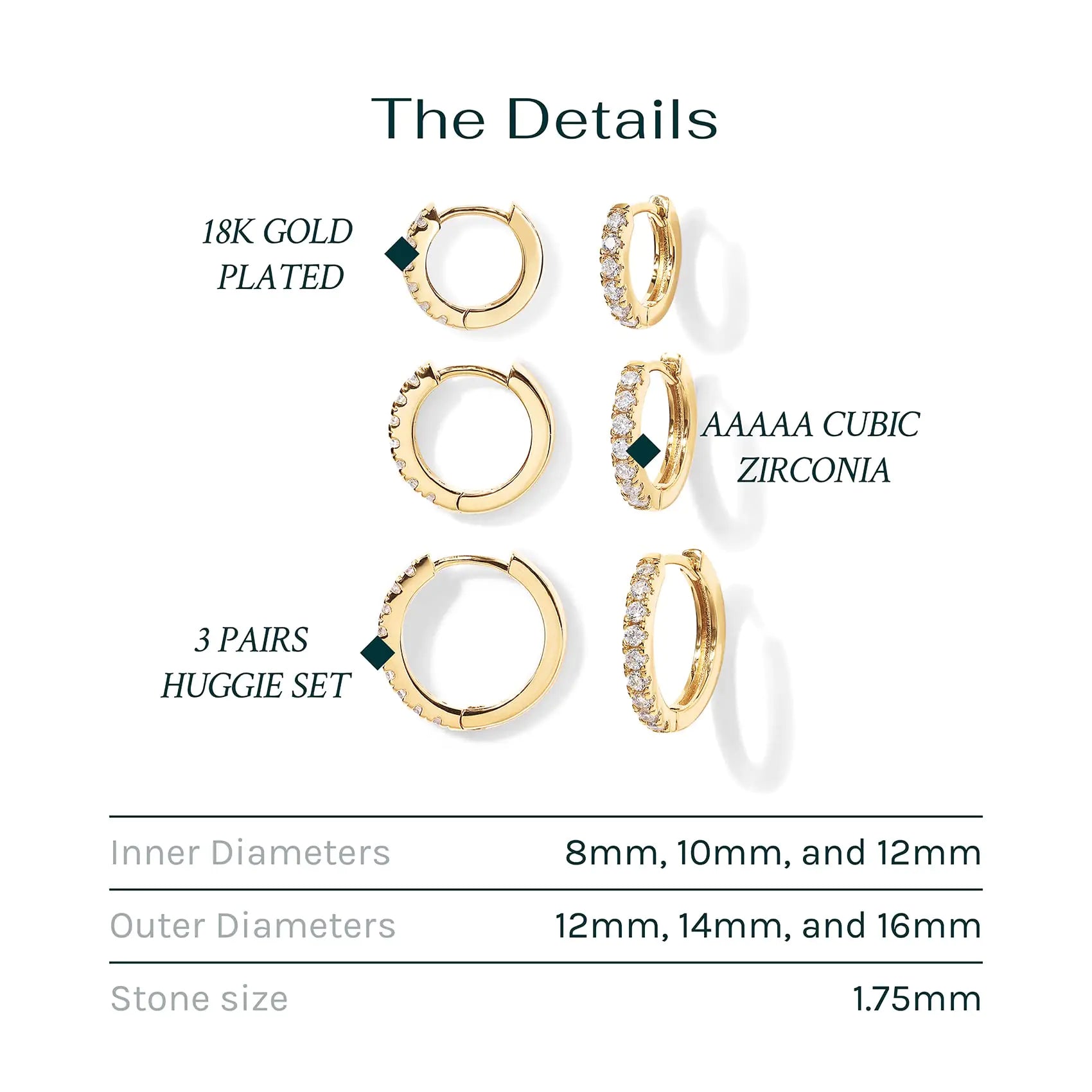 PAVOI 18K Gold Plated 925 Sterling Silver Post, 3 Pairs Small Gold Hoop Earrings Set | Mini Cartilage Helix Huggie Hoop Pack for Women Men 8mm 10mm 12mm White & Yellow Sets