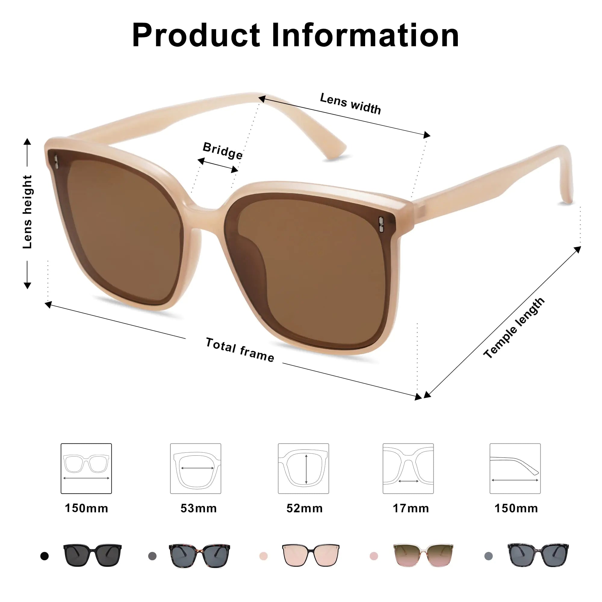 Lunettes de soleil surdimensionnées tendance SOJOS pour femmes et hommes Marron/Marron