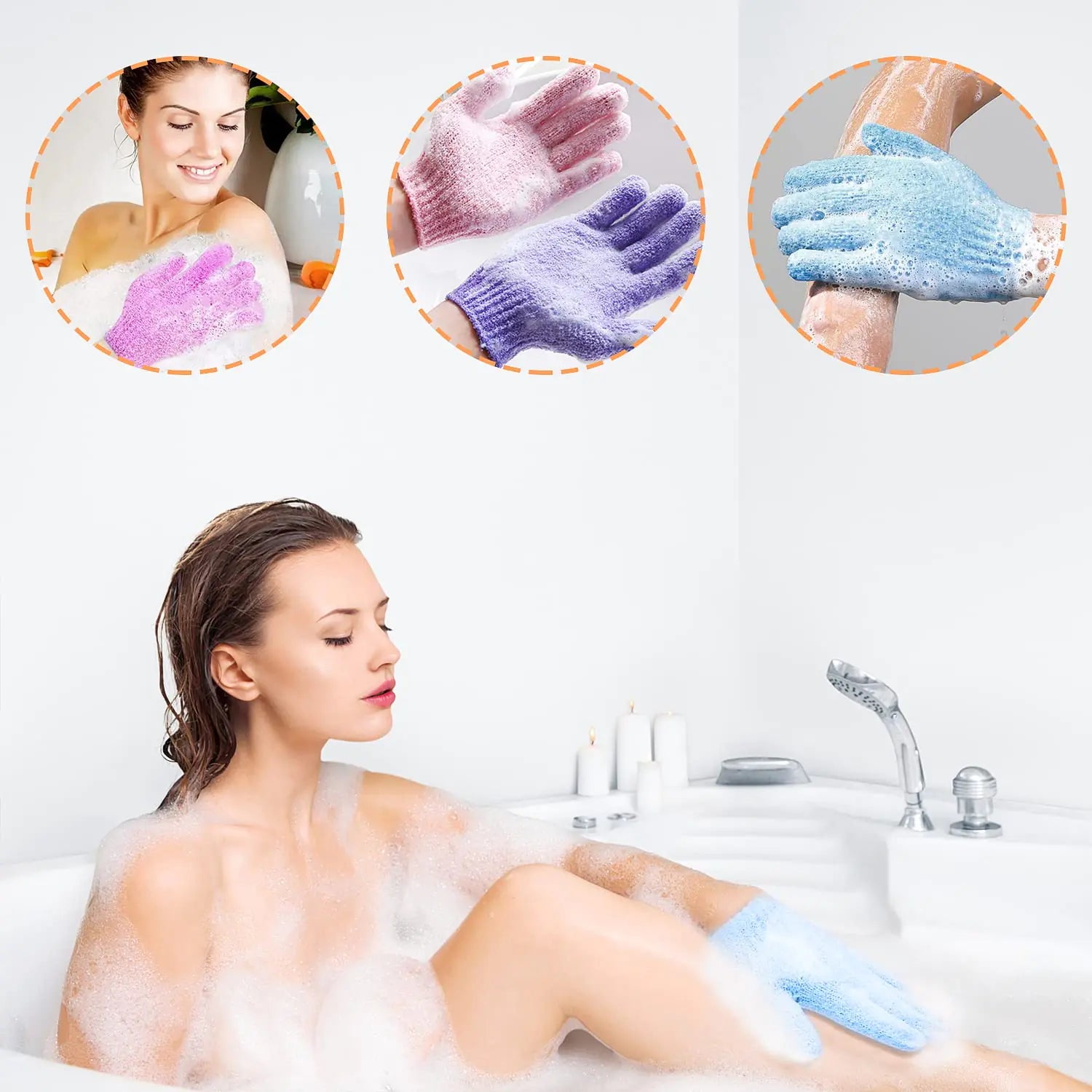 30 Pcs Exfoliating Gloves for Shower, 15 Colors Body Exfoliator Glove with Hanging Loop, Scrub Exfoliate Glove Mitt Bath Face Spa Hand Scrubber