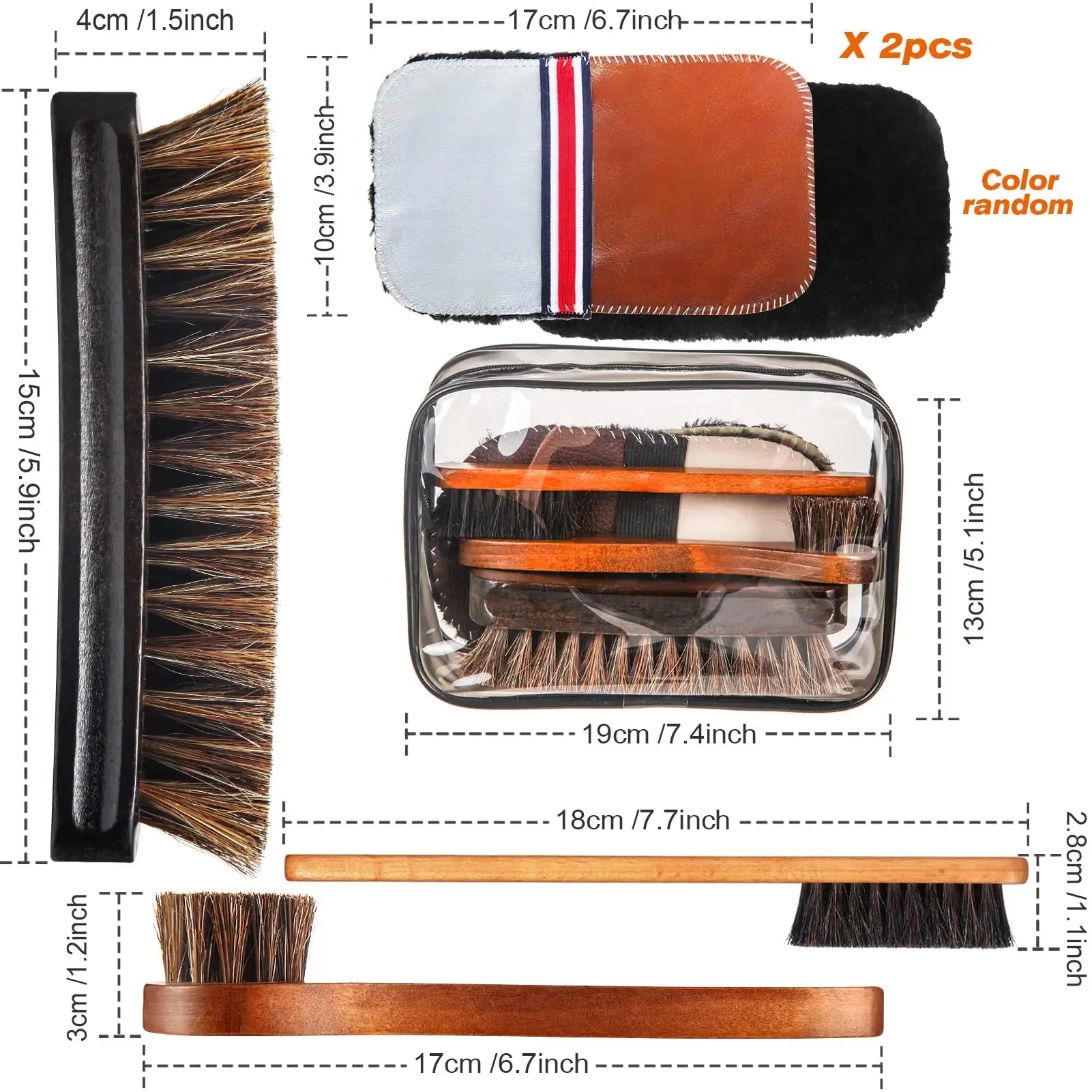 6 Pcs Horsehair Shine Shoes Brush Kit - Polish Dauber_Vivareflex_Online