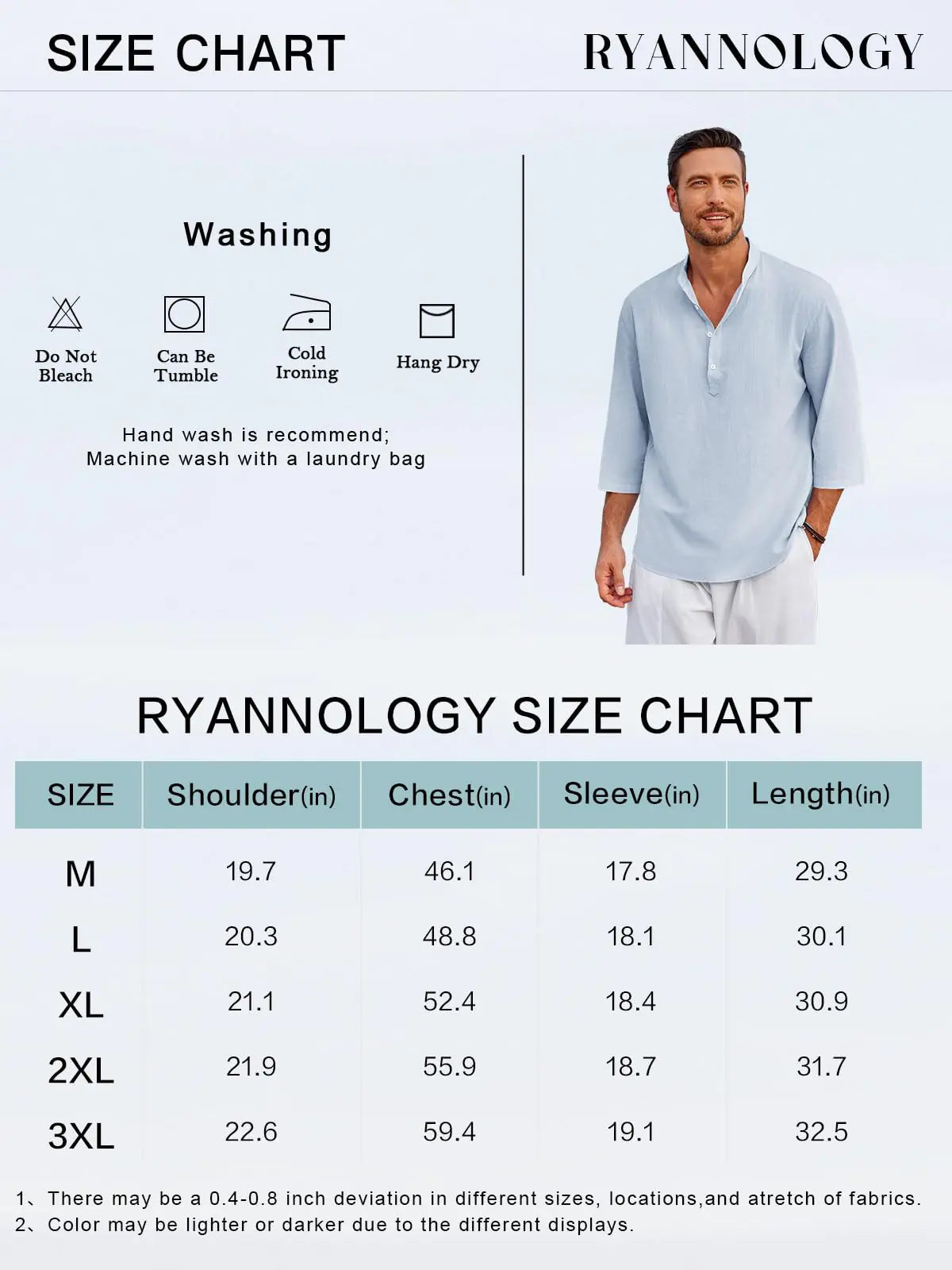 Chemise Henley en lin pour homme Ryannology - T-shirt décontracté en coton à manches 3/4 - Coupe régulière, haut tunique léger pour la plage et le yoga (moyen, rouge)