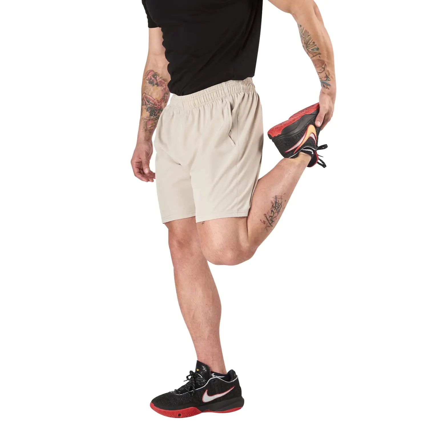 Pantalones cortos de entrenamiento para hombre de ultra rendimiento, paquete de 4, informales, para correr, de 7 pulgadas de entrepierna, color negro, azul marino, gris y caqui 