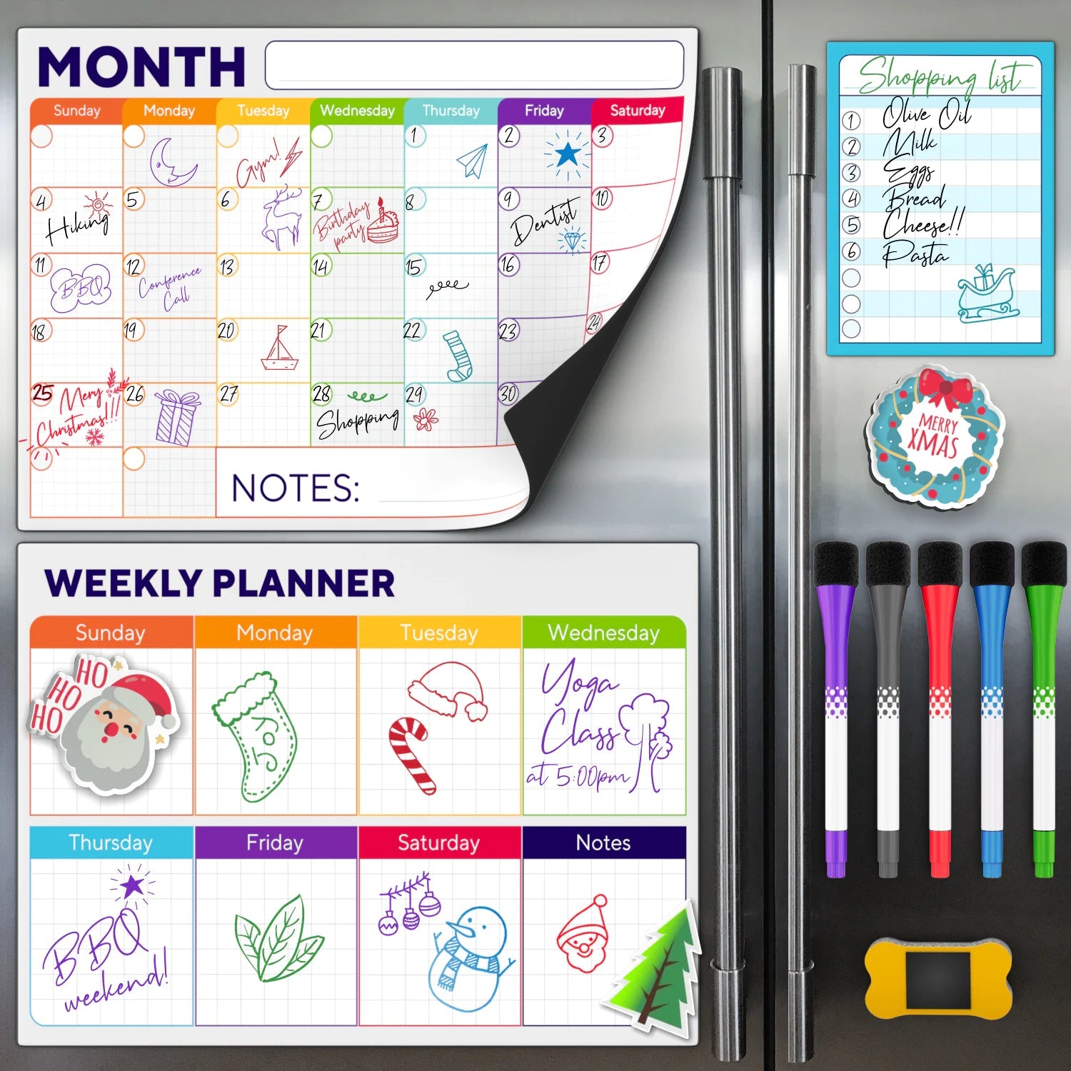 Magnetic Trio Whiteboard Calendar Kit - Monthly, Weekly & Daily Planner Set with Markers Vivareflex Online