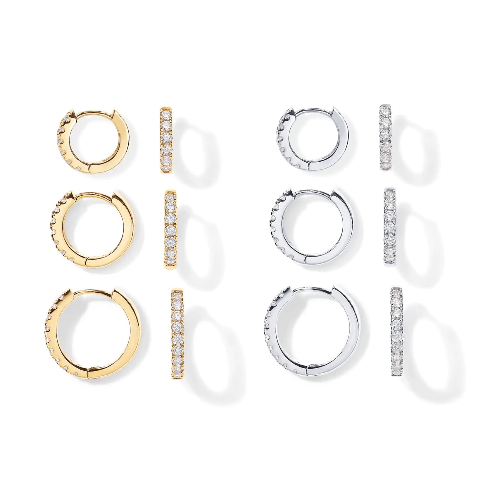 PAVOI - Juego de 3 pares de aros pequeños de oro de 18 quilates con baño de oro de 18 quilates en plata de ley 925 | Mini aros de cartílago para hélice para mujeres y hombres, 8 mm, 10 mm, 12 mm, conjuntos blancos y amarillos 