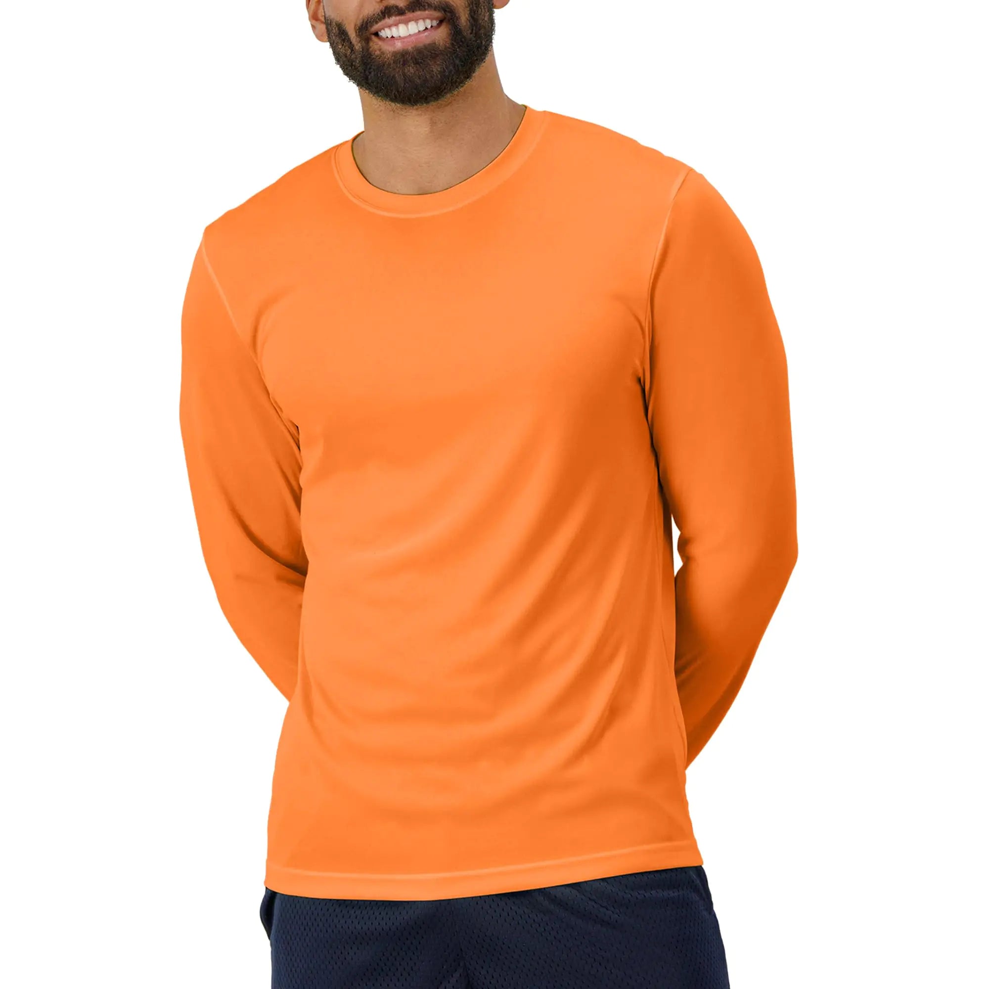 Hanes Sport Performance Long Sleeve T-Shirt, Performance Athletic Shirt, 2-Pack Large Safety Orange