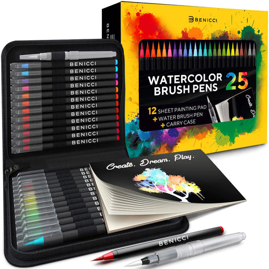 Aquarelle Brush Pen Set 25 Colors - Brilliant Watercolor Markers with Carry Case & Blending Brush for Art Vivareflex Online