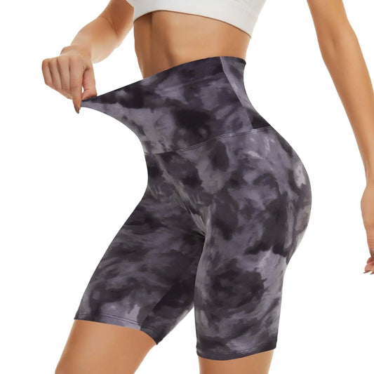 CAMPSNAIL Short de cyclisme d'entraînement pour femme - 3"/5"/8" - Taille haute - Contrôle du ventre - Short de volley-ball en élasthanne pour yoga, danse - 8" - Large-XL - Tie Dye - Noir