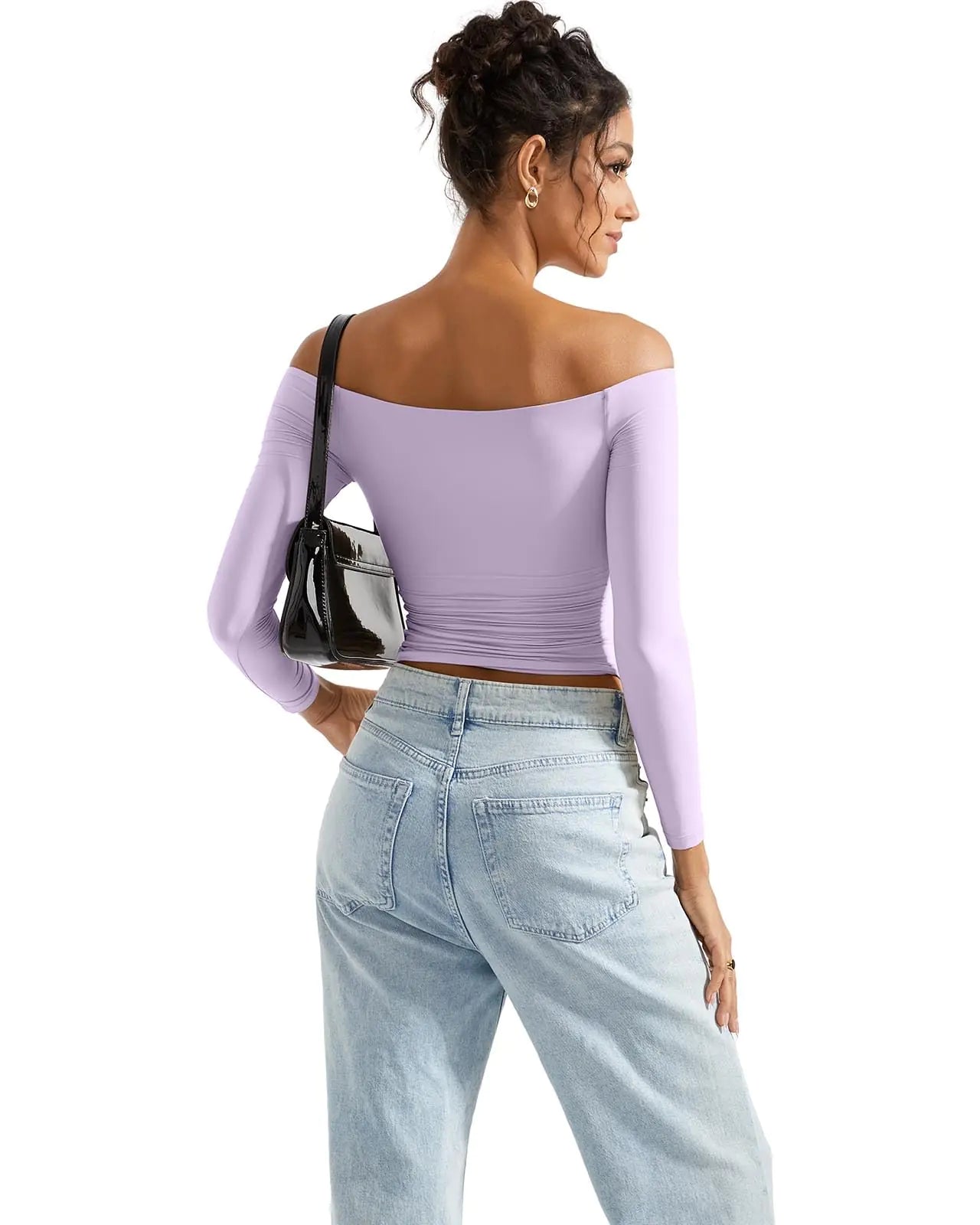 SUUKSESS Women Off Shoulder Double Lined Long Sleeve Shirts - X-Small Lilac - Vivareflex Online