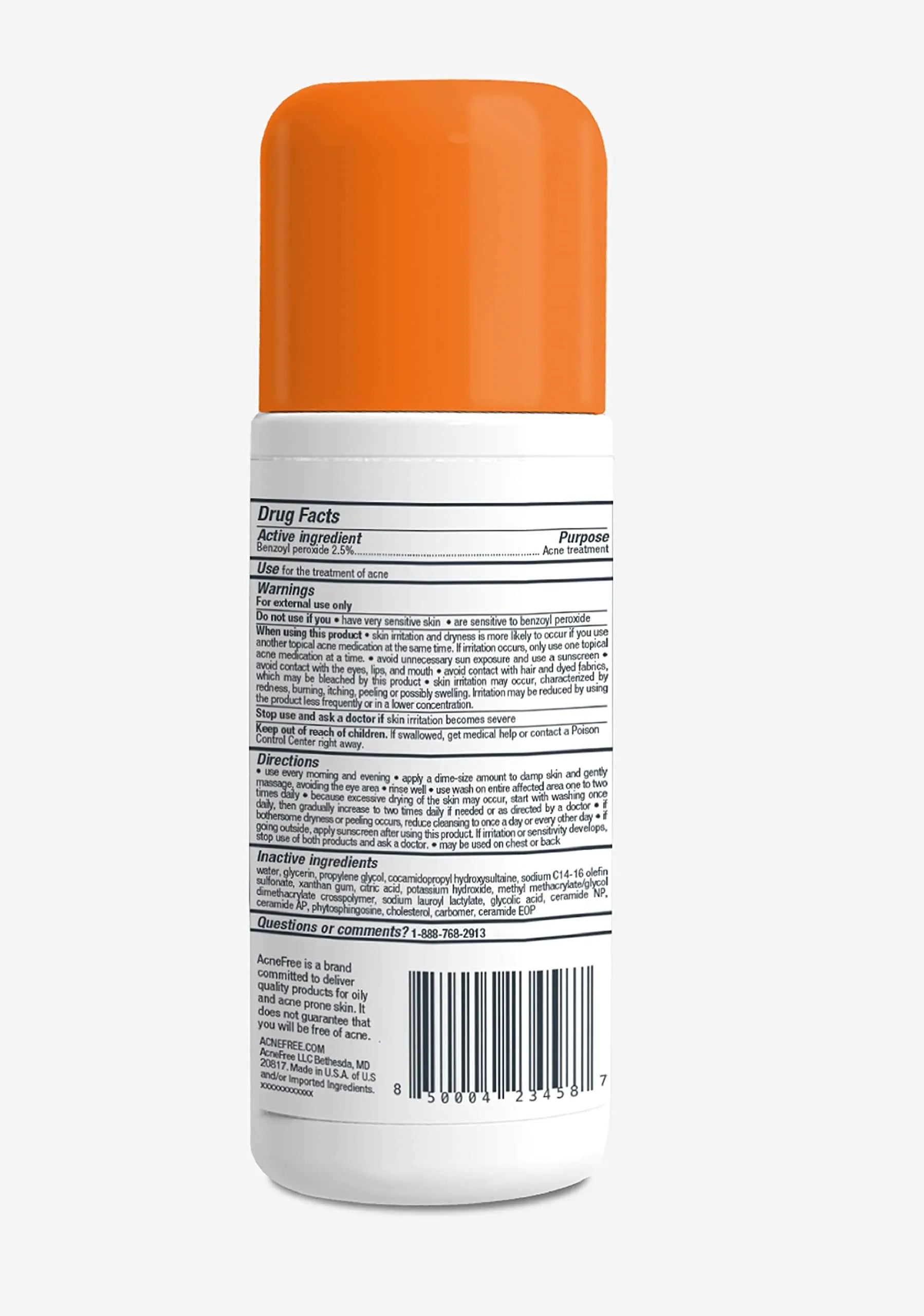 Nettoyant sans huile AcneFree Acne Free, peroxyde de benzoyle à 2,5 % avec acide glycolique pour prévenir et traiter les éruptions cutanées, sans parfum, 8 fl oz 8 onces (paquet de 1)