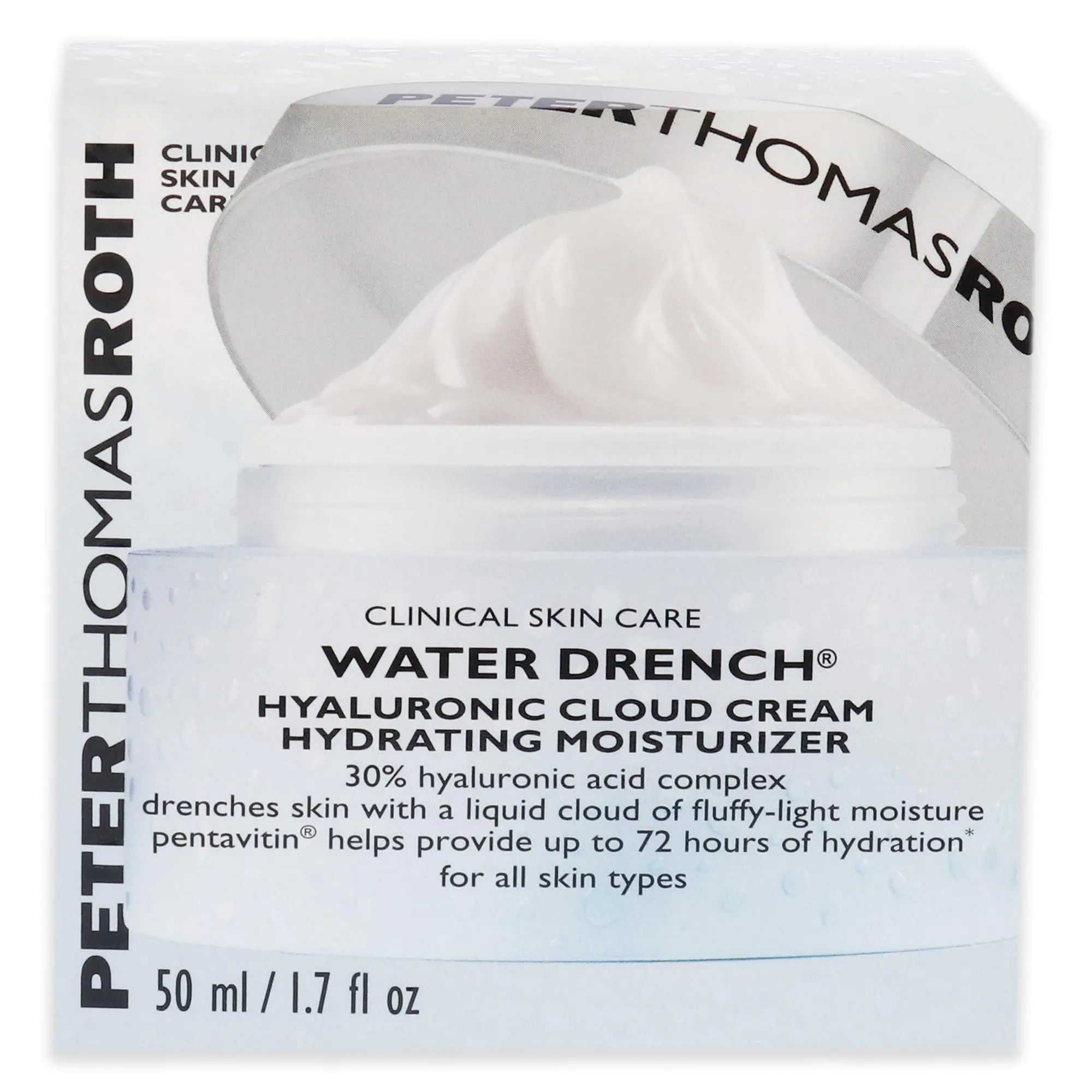 Peter Thomas Roth | Water Drench Hyaluronic Cloud Cream | Crema hidratante para el rostro, hasta 72 horas de hidratación para una piel de aspecto más juvenil, sin fragancia, 1,69 onzas líquidas 1,7 onzas líquidas (paquete de 1) 