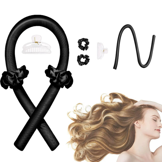 Bigoudis sans chaleur CORATED, boucles sans chaleur pour cheveux longs, bandeau à tige de bouclage sans chaleur dans lequel vous pouvez dormir, kit d'outils de coiffure en soie DIY en velours noir