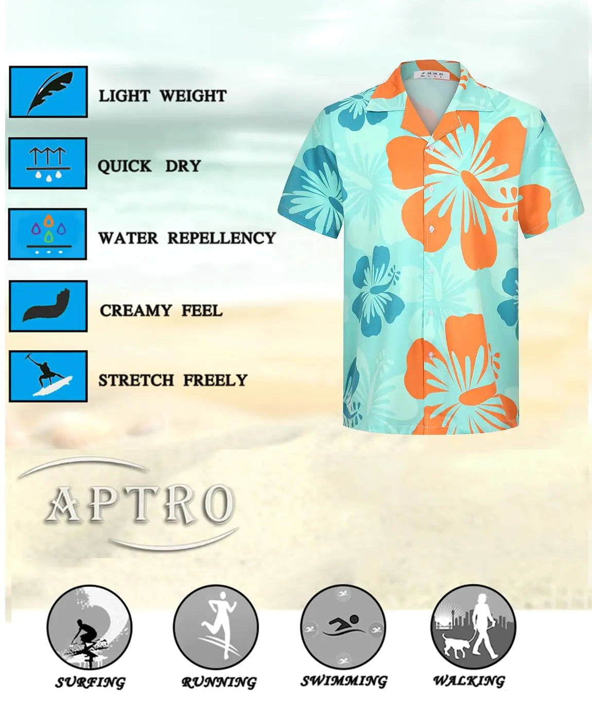 Chemise hawaïenne APTRO pour homme, chemise boutonnée à manches courtes, style tropical, pour la plage, vert hibiscus, 2X