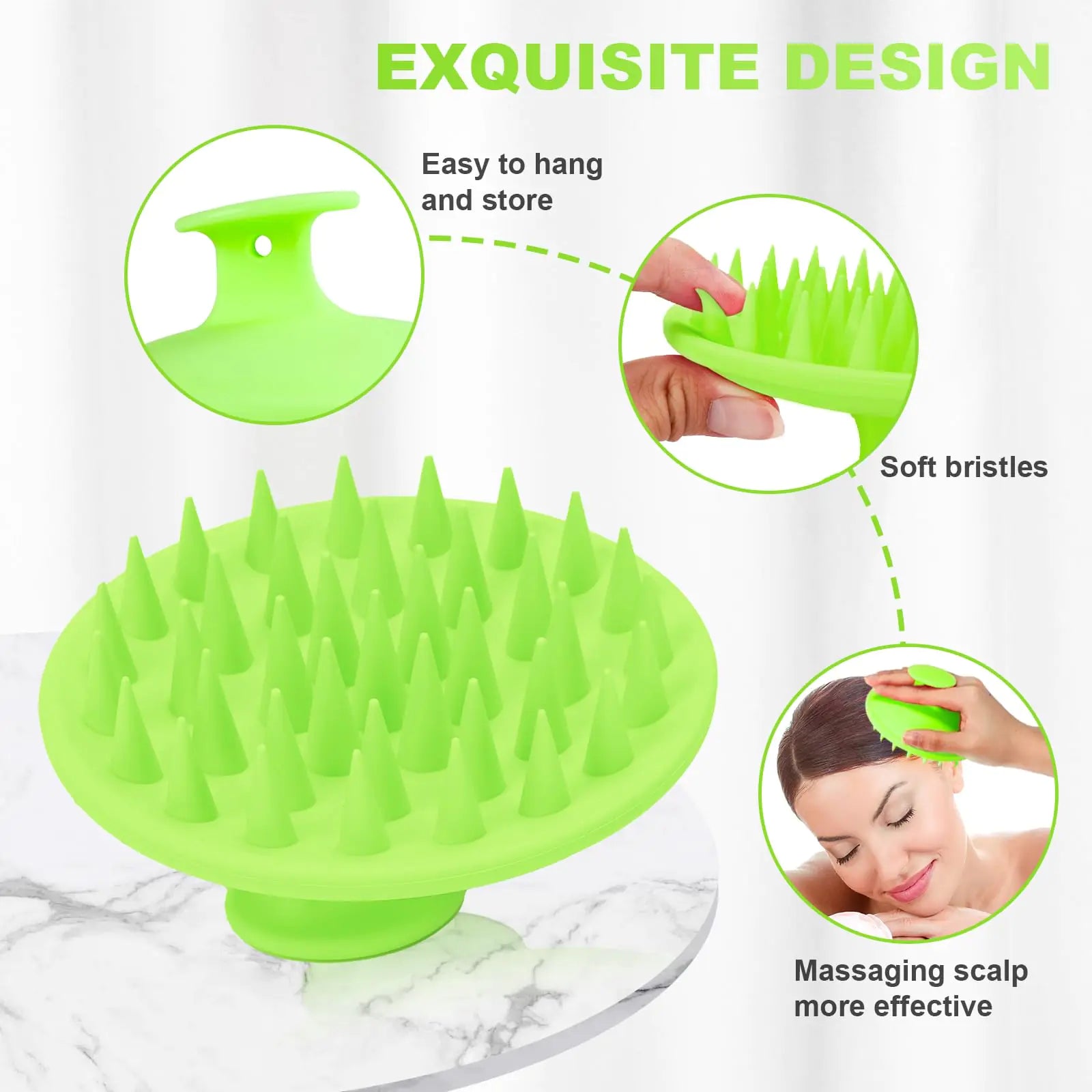 Brosse de massage du cuir chevelu en silicone, brosse pour la croissance des cheveux et l'élimination des pellicules, brosse exfoliante pour stimulateur de cuir chevelu avec poils doux pour le soin du cuir chevelu humide et sec (vert)