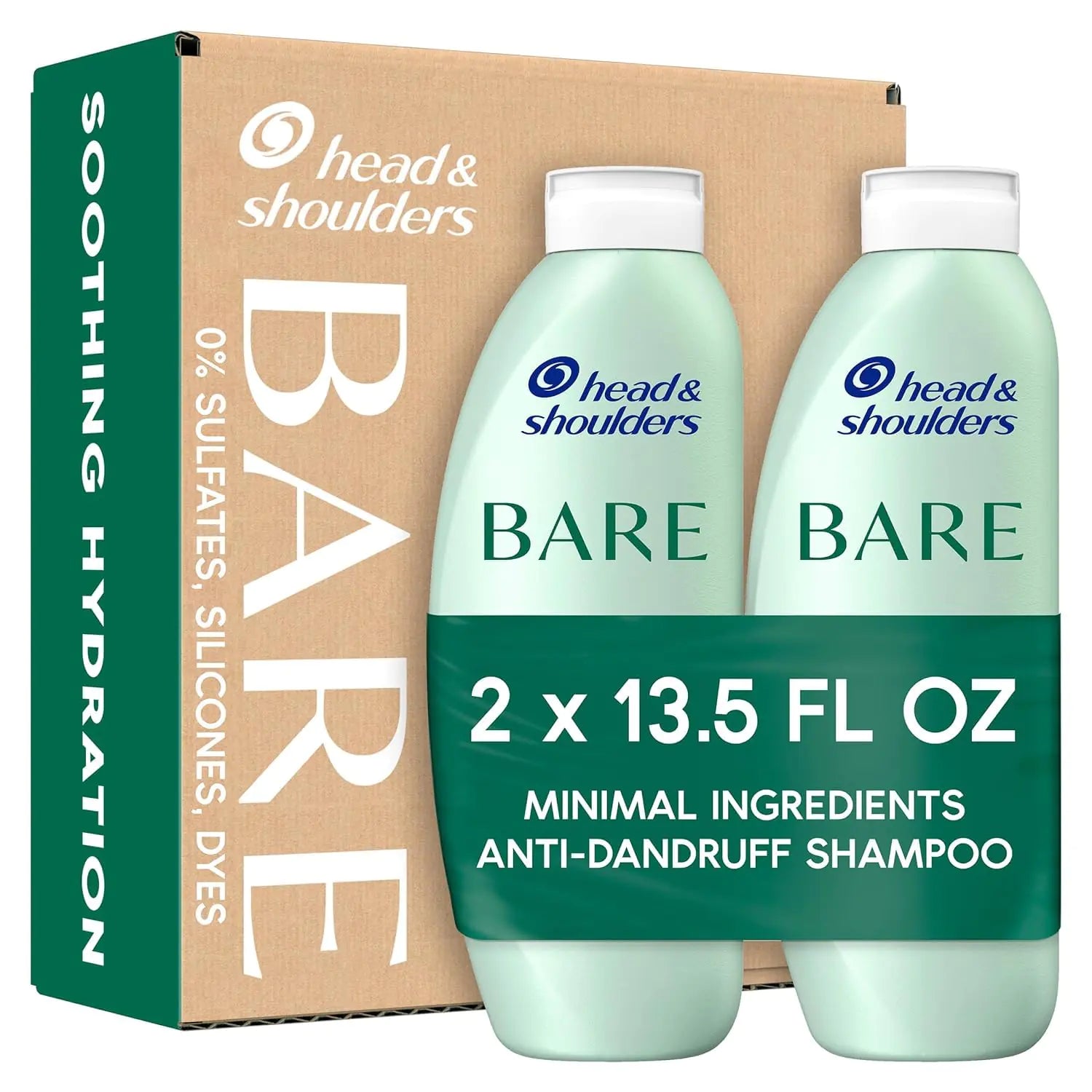 Champú anticaspa Head & Shoulders BARE, champú anticaspa con ingredientes mínimos y sin sulfatos, hidratación calmante, botellas ecológicas con menos plástico, seguro para todo tipo de cabello, 13,5 fl oz cada una, paquete doble 