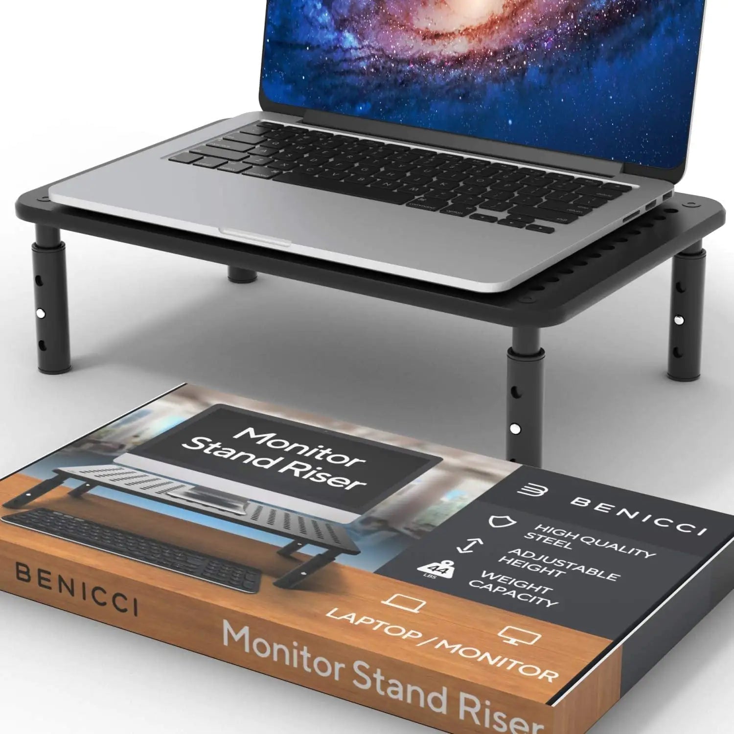 Deluxe Adjustable Monitor Riser - Black Metal Laptop Stand Vivareflex Online