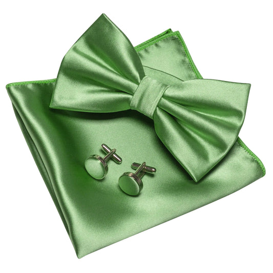 JEMYGINS Ensemble de boutons de manchette pré-noués et de pochette pour homme de couleur unie avec coffret cadeau vert sauge