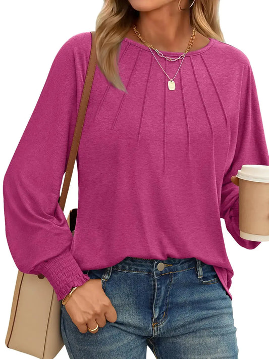 AUTOMET Womens Fall Fashion Long Sleeve Shirts Fall Tops Pleated Shirts Casual Loose - Vivareflex Online