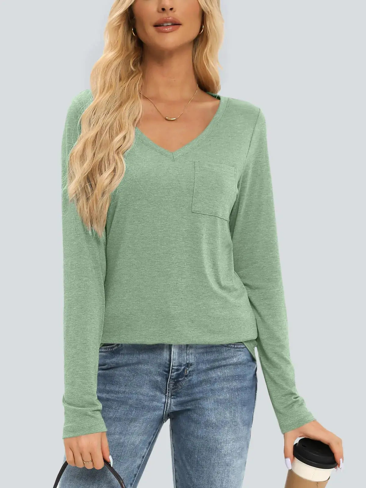 Womens Long Sleeve Shirts V Neck Casual Tops_Vivareflex_Online