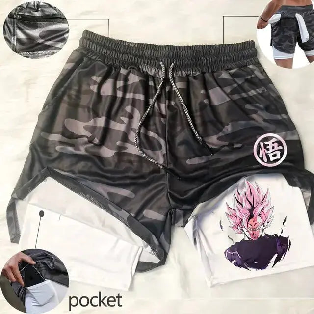 Anime Running Shorts Men Fitness Gym Training 2 in 1 Sports Shorts Vivareflex Online