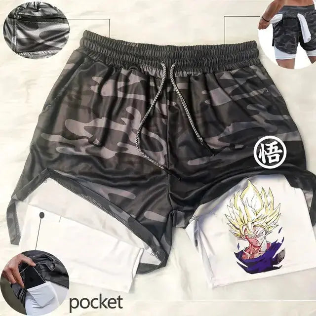 Anime Running Shorts Men Fitness Gym Training 2 in 1 Sports Shorts Vivareflex Online