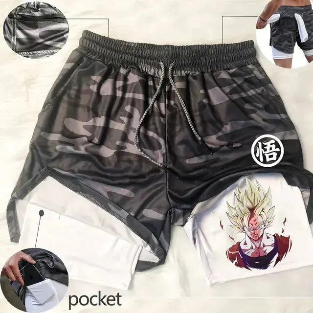 Anime Running Shorts Men Fitness Gym Training 2 in 1 Sports Shorts Vivareflex Online